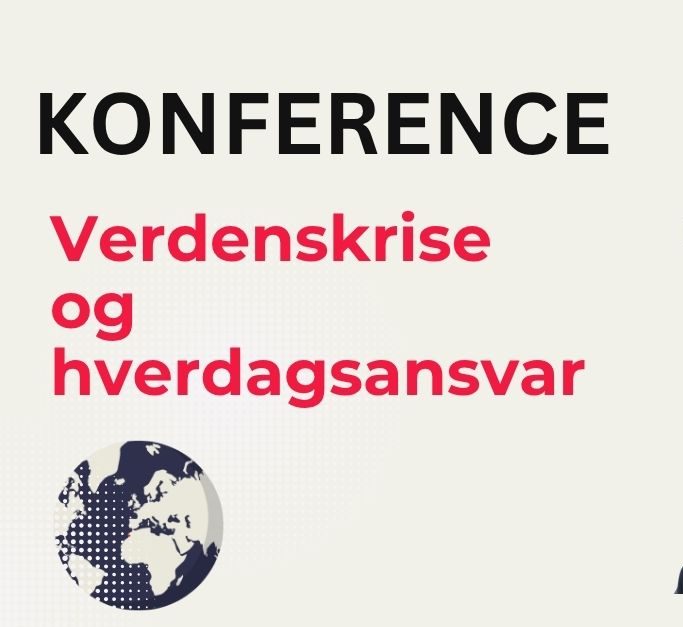 Grafik til konferencen Verdenskrise og hverdagsansvar med illustration af en globus.